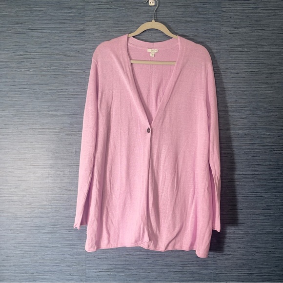 Pure J. Jill Linen Blend Lightweight Knit Pink Cardigan Envelope Back Large - Picture 1 of 7